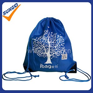 Wholesale imprinted blue 210D polyester drawstring backpack bags with pu pad