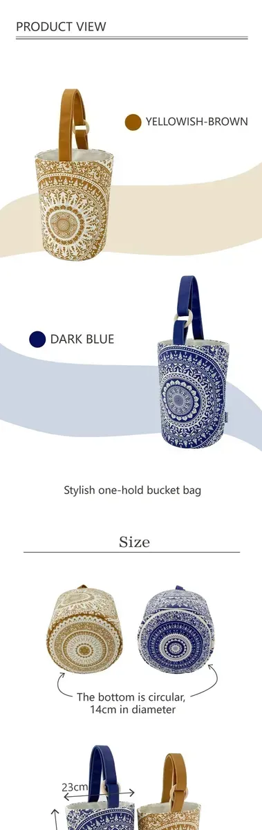 Classic Pattern Recyclable Bucket-Shaped Cotton Tote Bag Fashionable and Eco-Friendly - Detail
