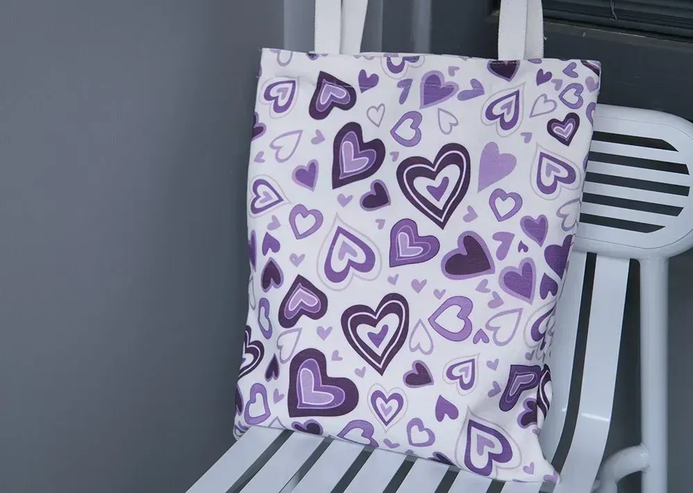 Heart design pure cotton canvas tote bag with metal push button