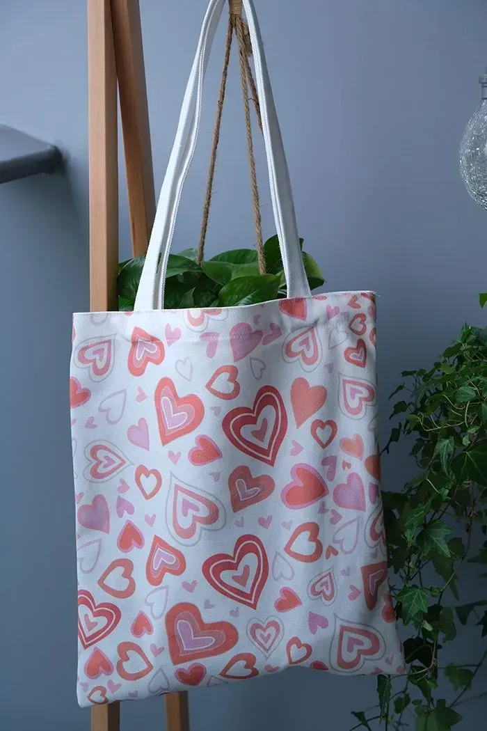 Heart design pure cotton canvas tote bag with metal push button - Detail