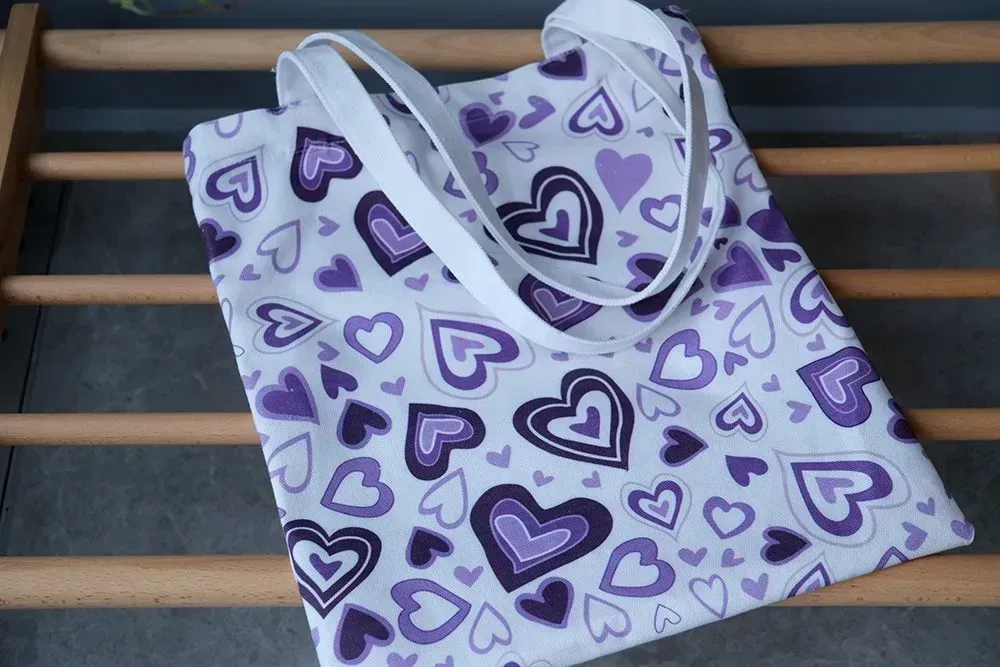 Heart design pure cotton canvas tote bag with metal push button