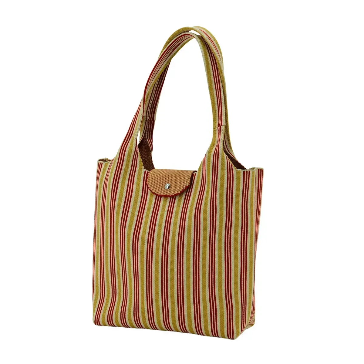 Wholesale Recycled Polyester Classic Stripes Design Knitted Tote Bag with Pocket for Grocery Shopping Custom Logo OEM