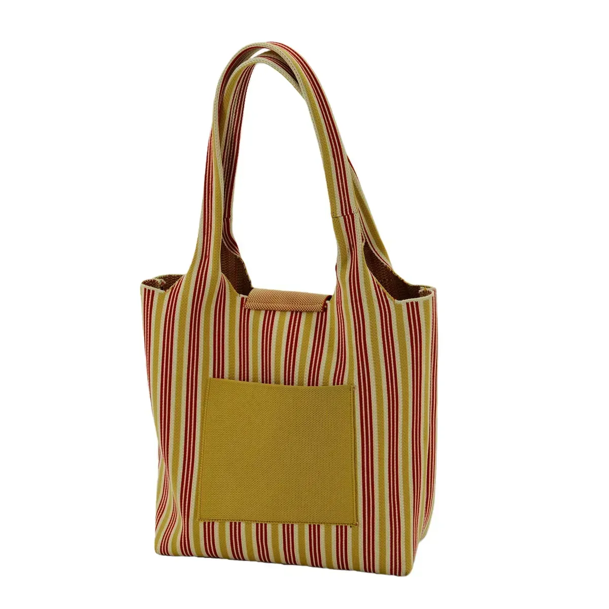 Wholesale Recycled Polyester Classic Stripes Design Knitted Tote Bag with Pocket for Grocery Shopping Custom Logo OEM