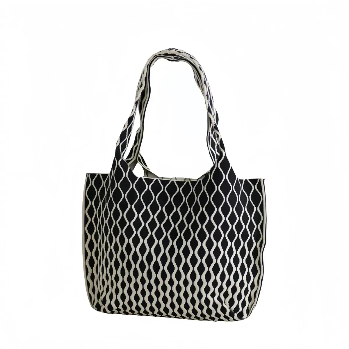 Eco-Friendly Fashionable &amp; Durable Knitted Tote Bag with Geometric Pattern Reusable for Women