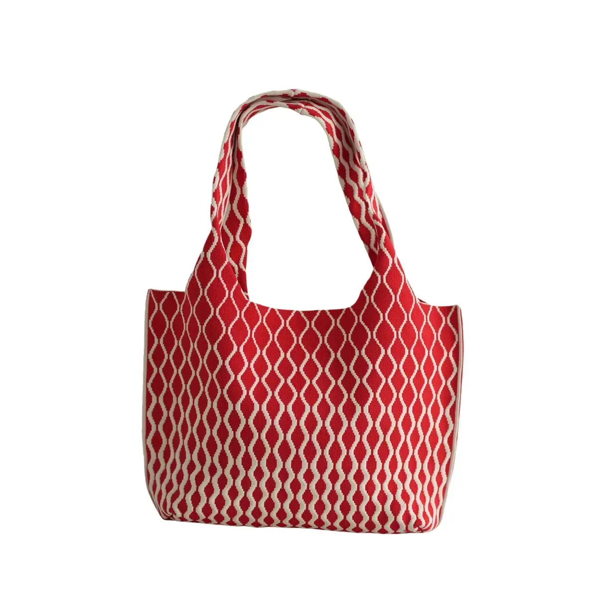 Eco-Friendly Fashionable &amp; Durable Knitted Tote Bag with Geometric Pattern Reusable for Women