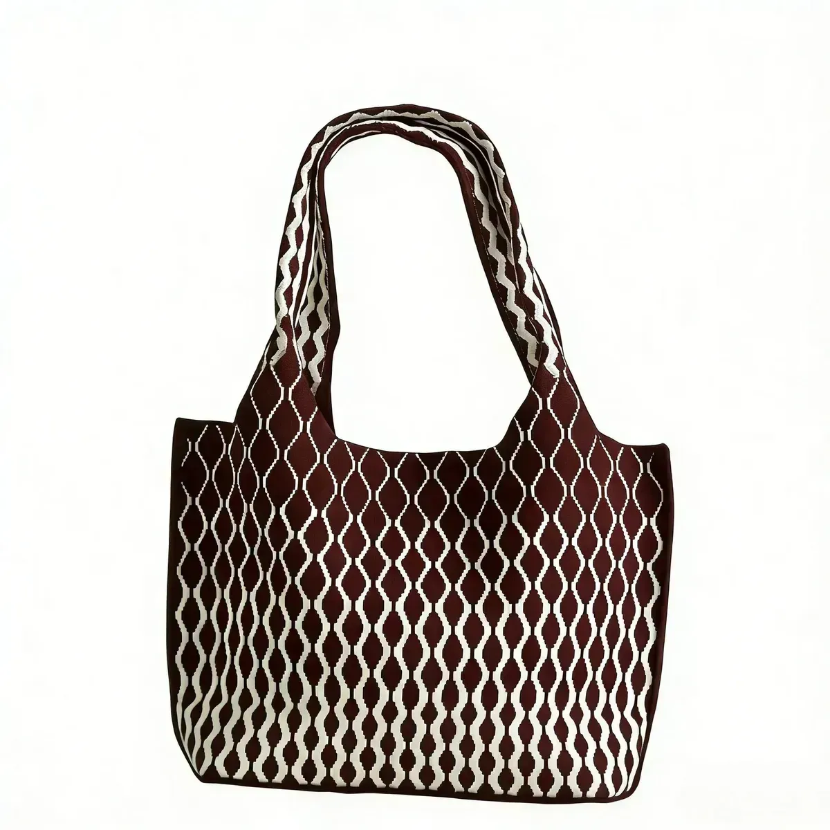 Eco-Friendly Fashionable &amp; Durable Knitted Tote Bag with Geometric Pattern Reusable for Women