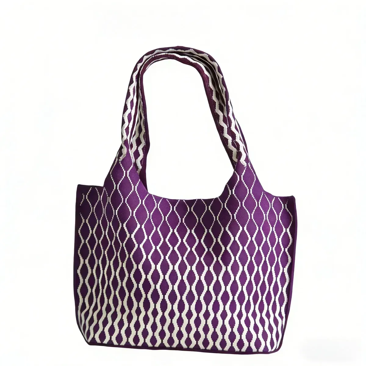 Eco-Friendly Fashionable &amp; Durable Knitted Tote Bag with Geometric Pattern Reusable for Women