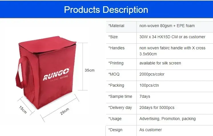 Reusable Outdoor Party Picnic Drink Beer Fruit large thermal insulated food delivery non woven cooler bag - Detail