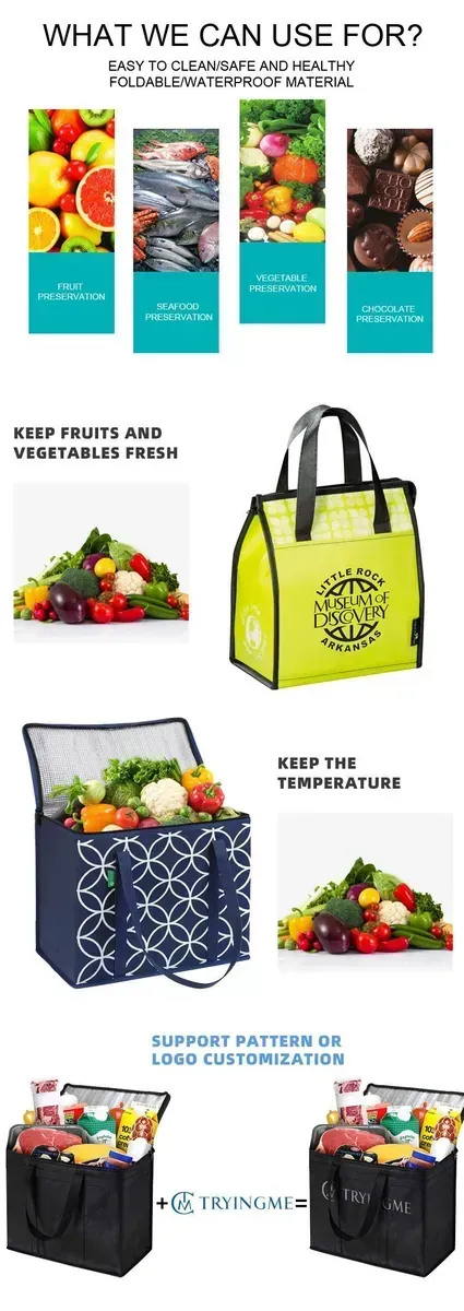 Reusable Outdoor Party Picnic Drink Beer Fruit large thermal insulated food delivery non woven cooler bag - Detail