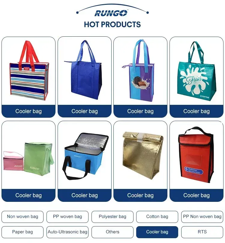Laminated pp Fashion Blue Non Woven Big Laminated Lunch Cooler Bag with MAGIC TAPE closure - ICEK-1601