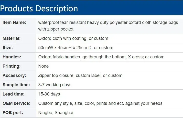 waterproof tear-resistant heavy duty polyester oxford cloth logo custom packaging shipping storage bags with zipper pocket - Detail