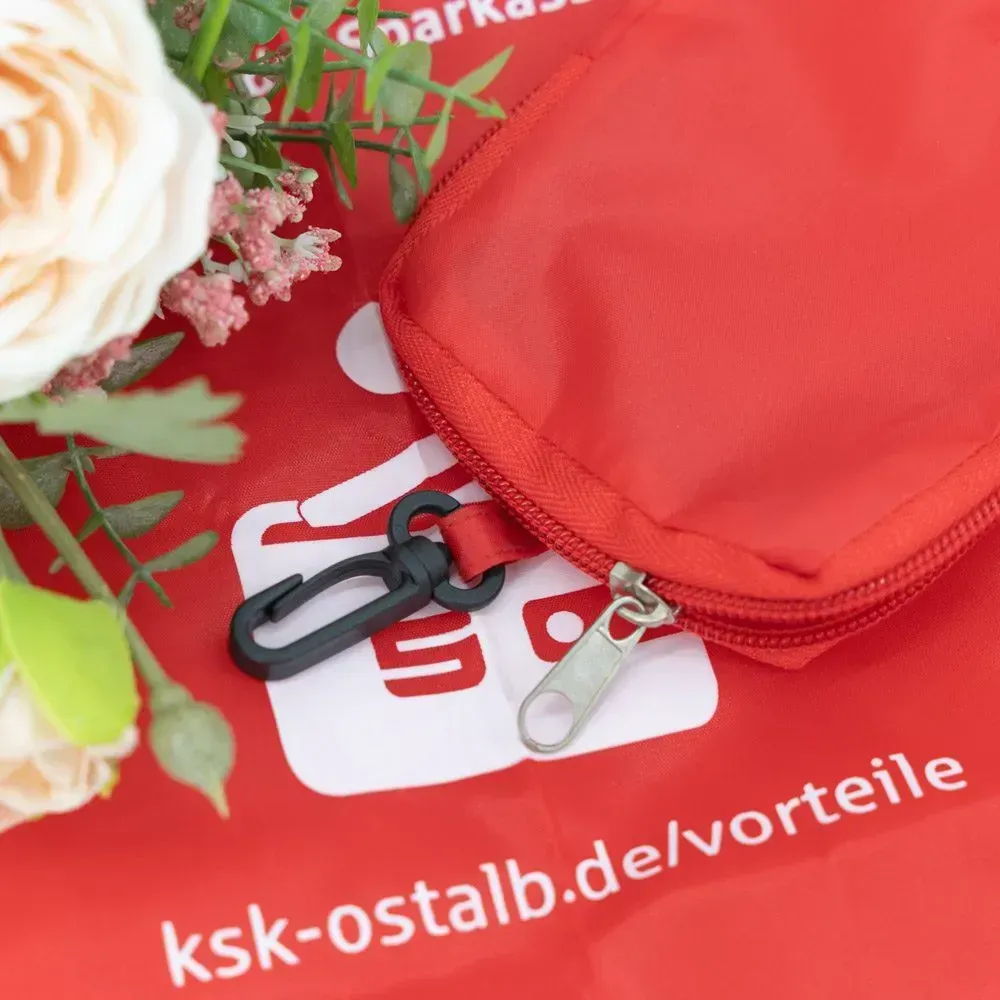 Reusable Custom printed logo pocket 190T polyester foldable shopping bags with pouch