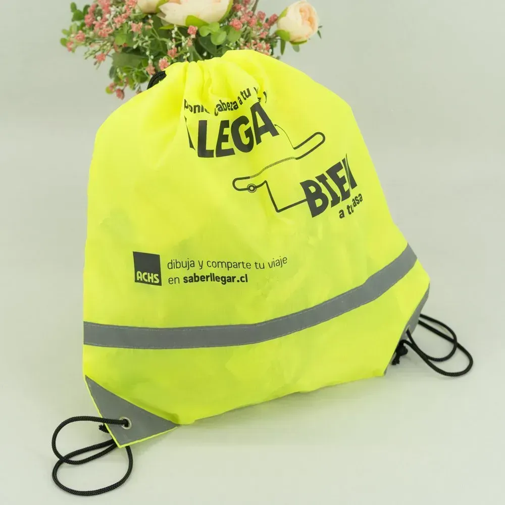 High quality sport reflective strip customized portable polyester drawstring backpack bag