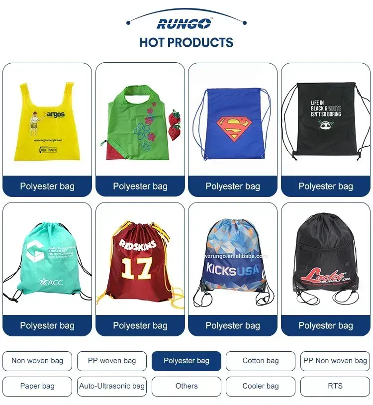 High quality sport reflective strip customized portable polyester drawstring backpack bag