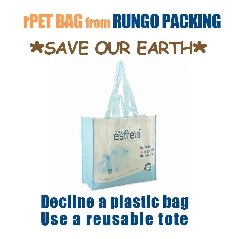 Custom Printed Waterproof 100% Reusabled Fashion Laminated Polypropylene Rpet Shopping Tote Bag With PP Webbing - JR22PT01