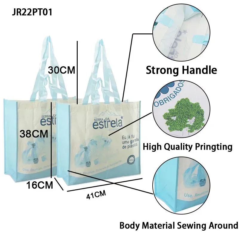 Custom Printed Waterproof 100% Reusabled Fashion Laminated Polypropylene Rpet Shopping Tote Bag With PP Webbing - JR22PT01