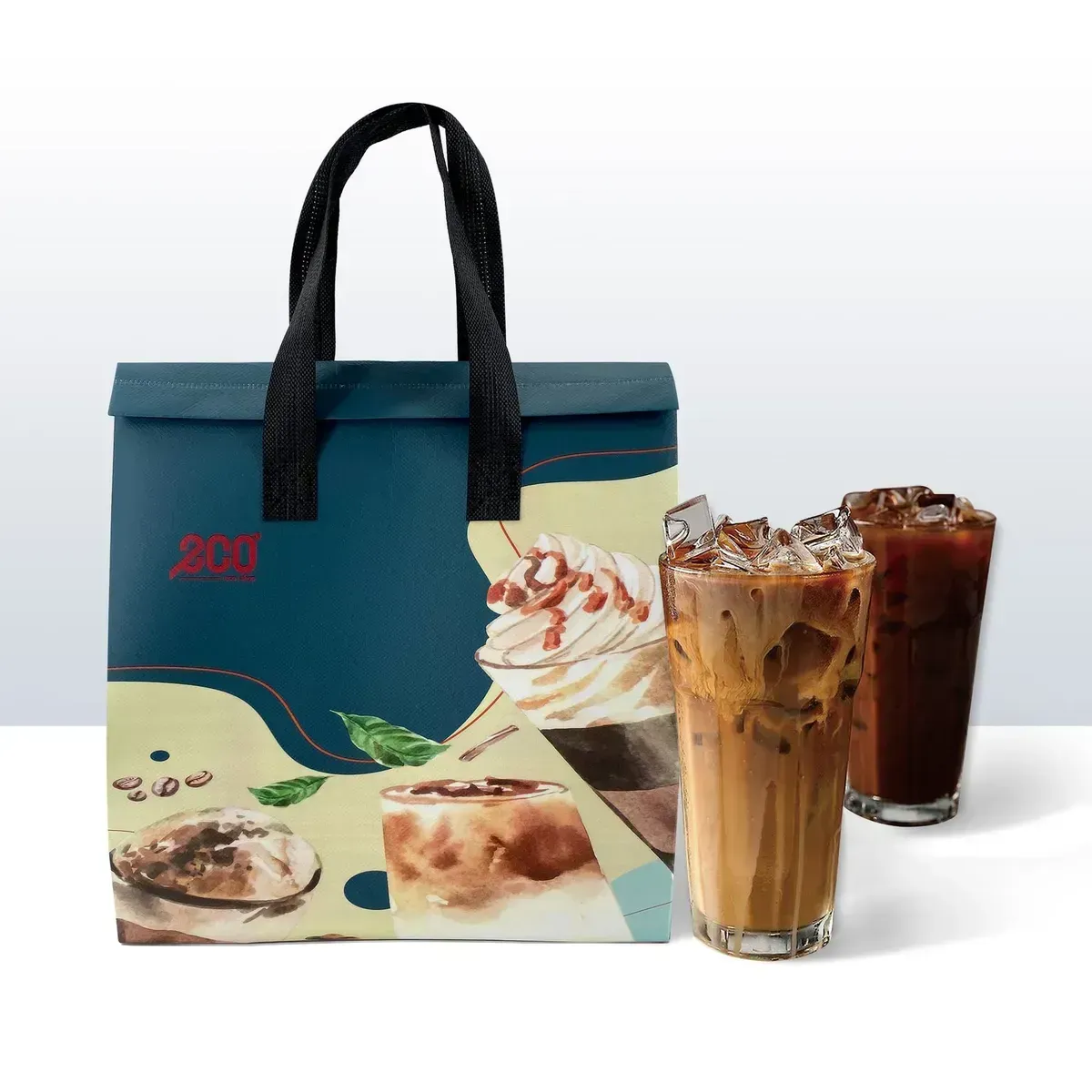 Ultrasonic coated PP non-woven takeaway lunch thermal cooler bag reusable disposable insulated food bag for takeout