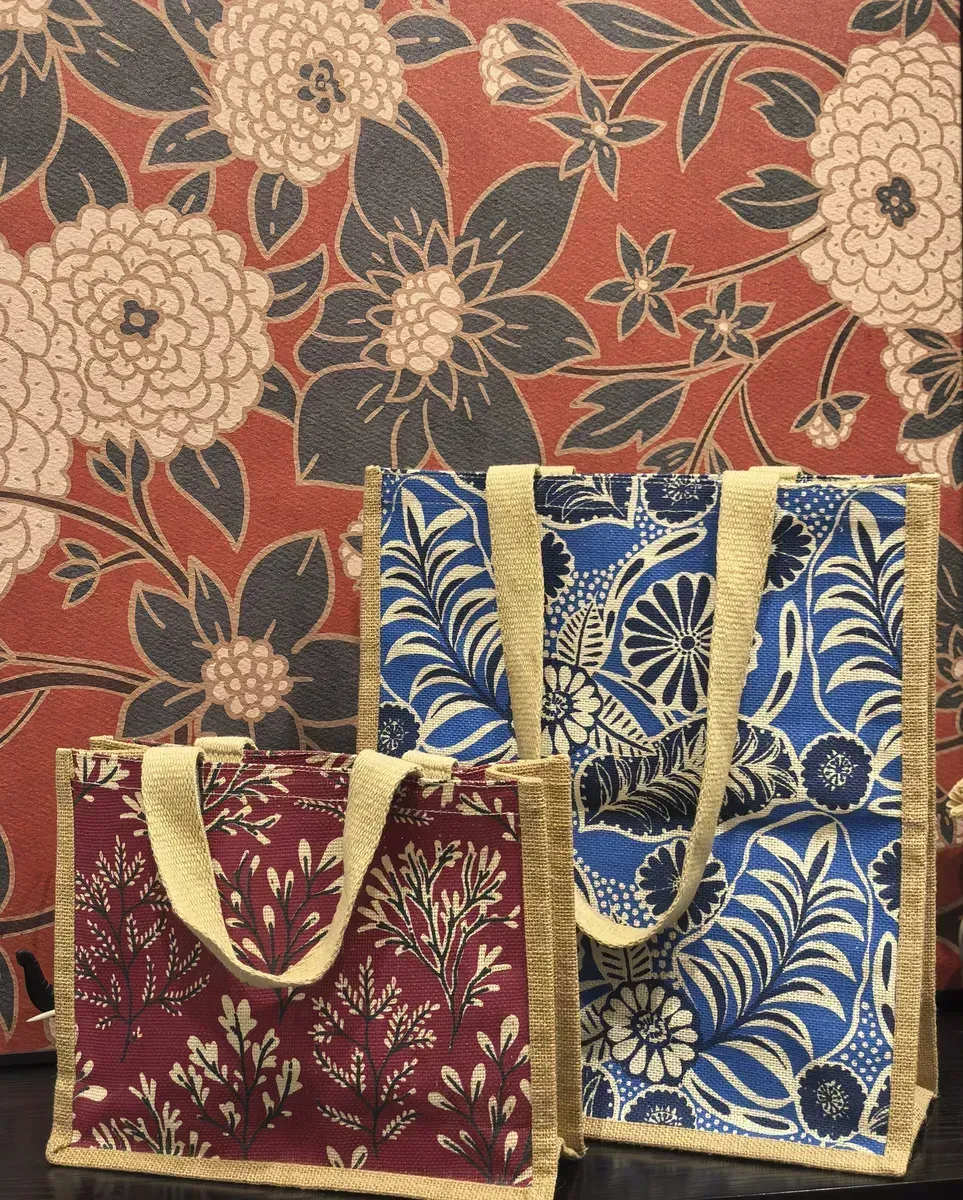 Wholesale Eco-friendly Reusable Canvas Jute Shopping Tote Bag Custom Full Colors Printed with Letter Pattern