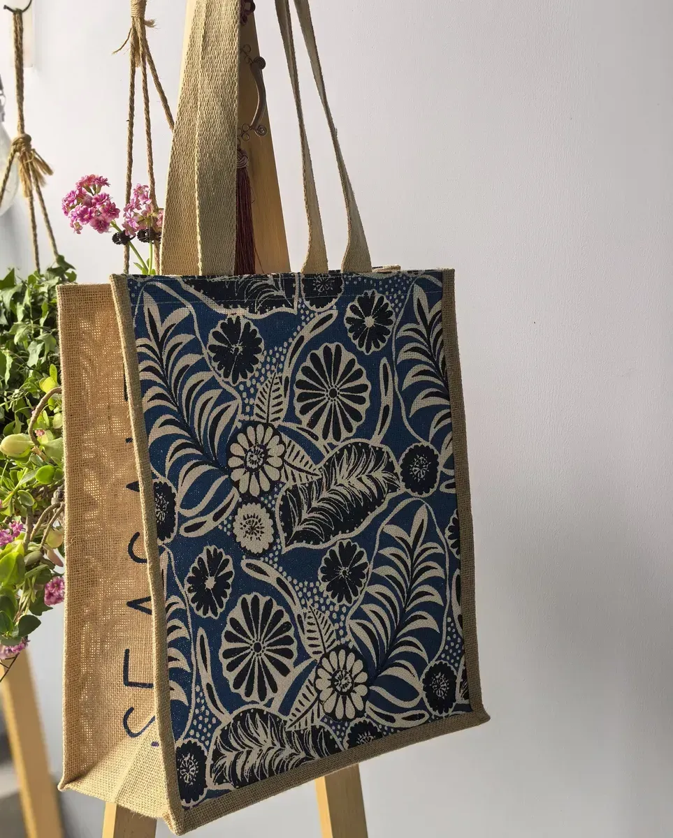 Wholesale Eco-friendly Reusable Canvas Jute Shopping Tote Bag Custom Full Colors Printed with Letter Pattern