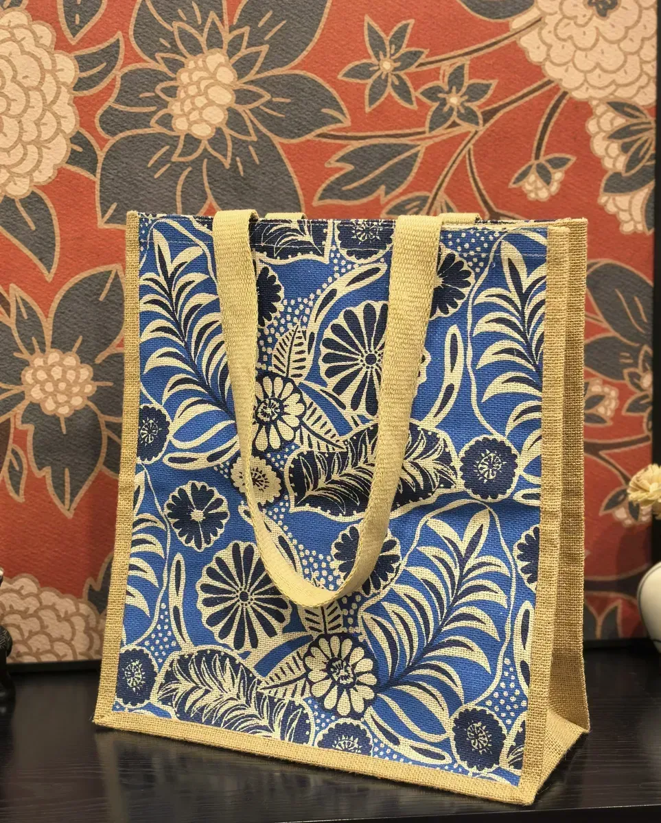 Wholesale Eco-friendly Reusable Canvas Jute Shopping Tote Bag Custom Full Colors Printed with Letter Pattern