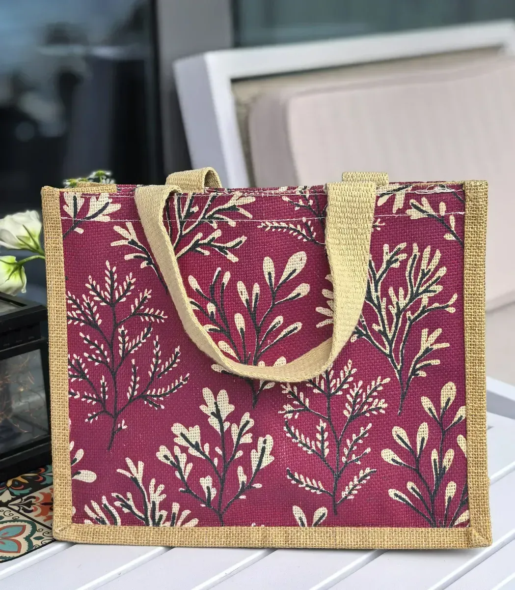 Wholesale Eco-friendly Reusable Canvas Jute Shopping Tote Bag Custom Full Colors Printed with Letter Pattern