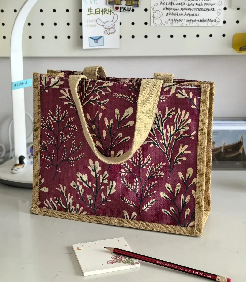 Wholesale Eco-friendly Reusable Canvas Jute Shopping Tote Bag Custom Full Colors Printed with Letter Pattern