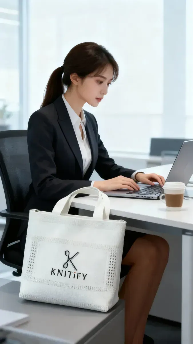 Eco-Friendly  Polyester Yarn Material BSCI &amp; REACH Certificate Reusable  Knitted Tote Bag with  Custom Logo - Detail