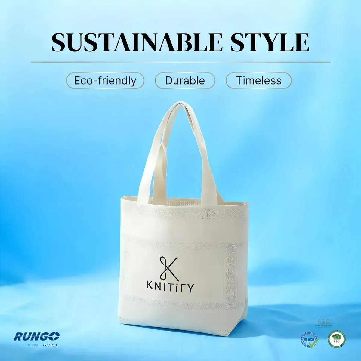 Eco-Friendly  Polyester Yarn Material BSCI &amp; REACH Certificate Reusable  Knitted Tote Bag with  Custom Logo