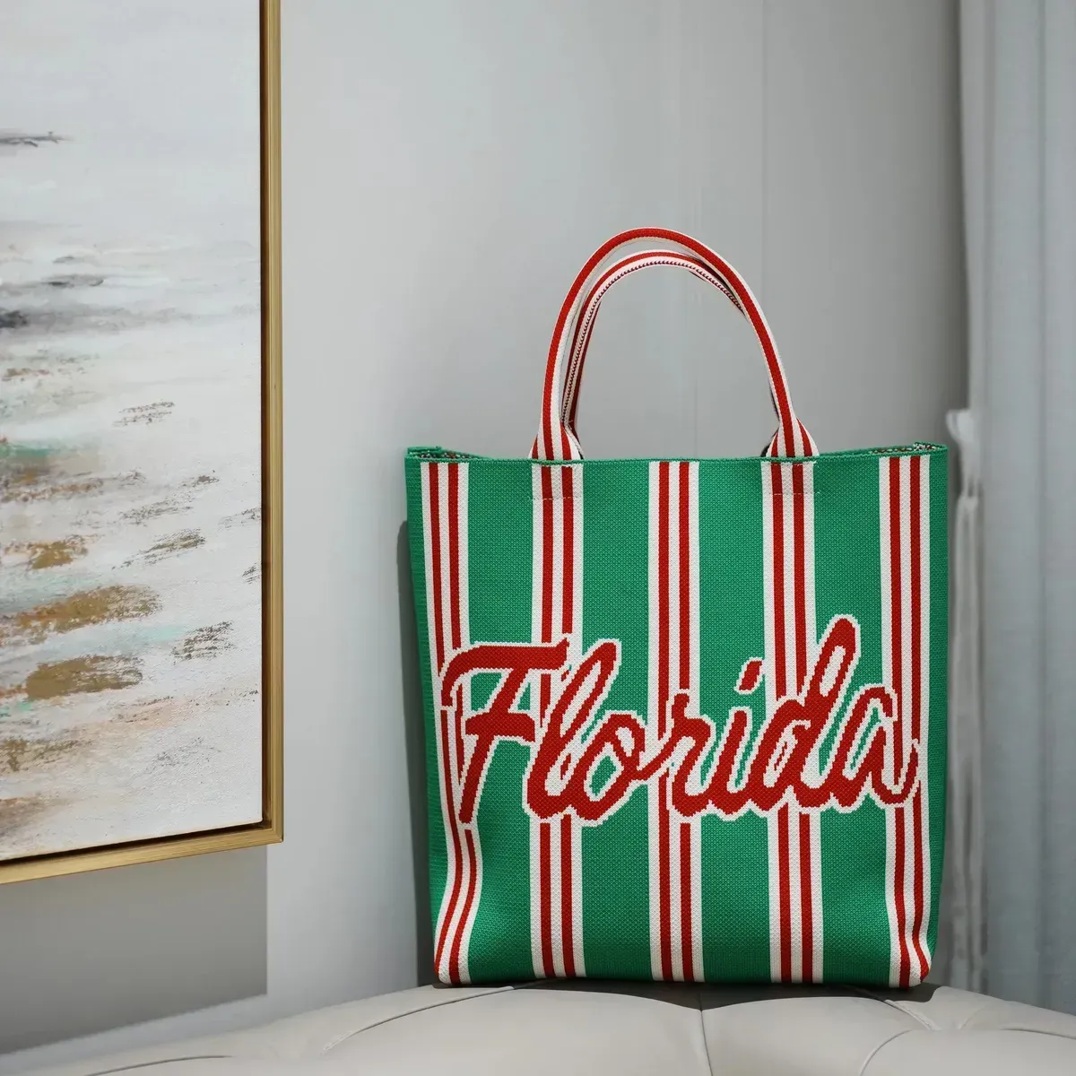 Eco-Friendly Durable Lightweight Reusable Polyester Knitted Tote Bag with Custom Design Foldable &amp; Portable for Women