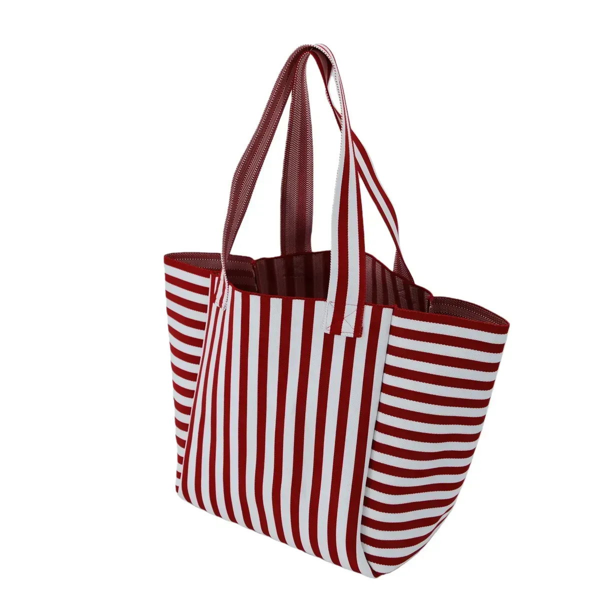 Eco-Friendly Durable Polyester Yarn Striped Knitted Tote Bag for Fashion &amp; Daily Use