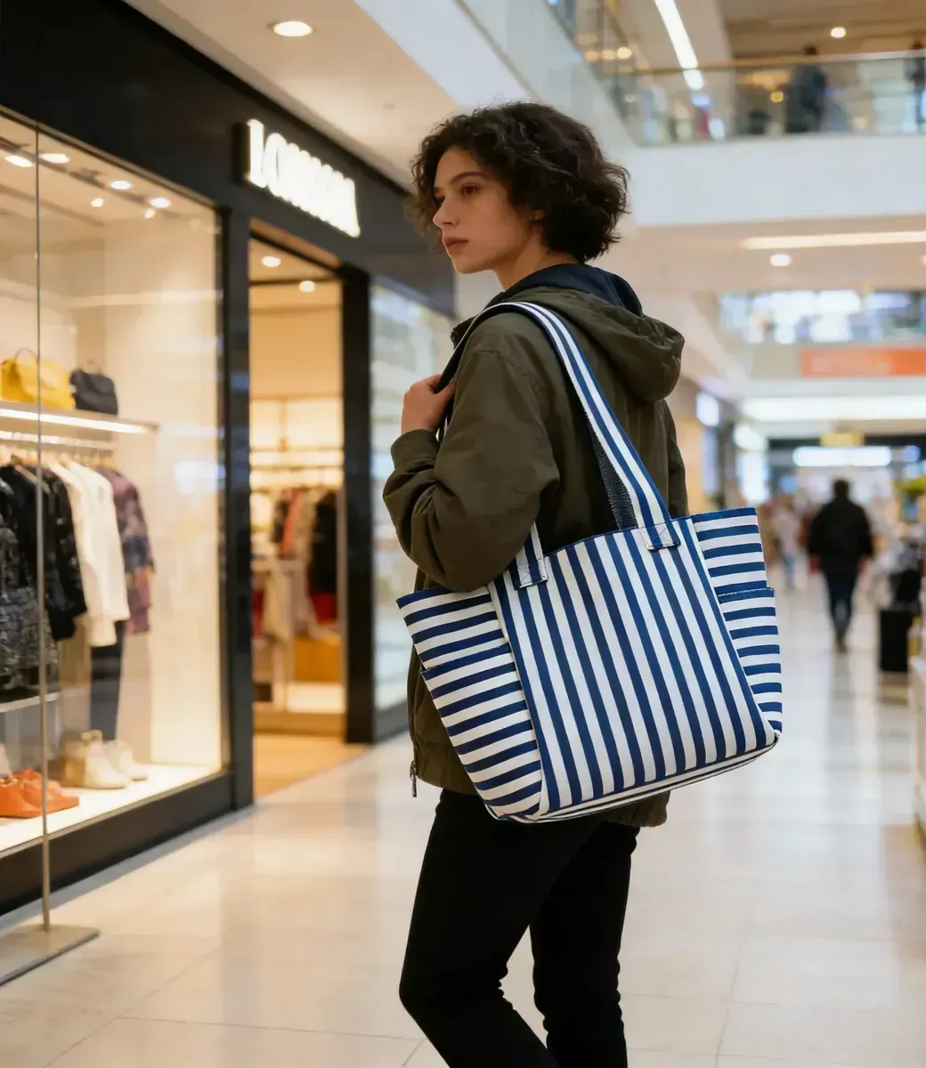 Eco-Friendly Durable Polyester Yarn Striped Knitted Tote Bag for Fashion &amp; Daily Use