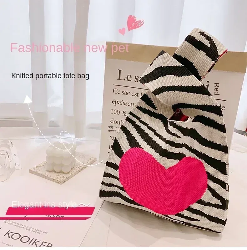 2023 fashion Knitted Weave Handbag Custom christmas Design Crochet Vest knit tote bag