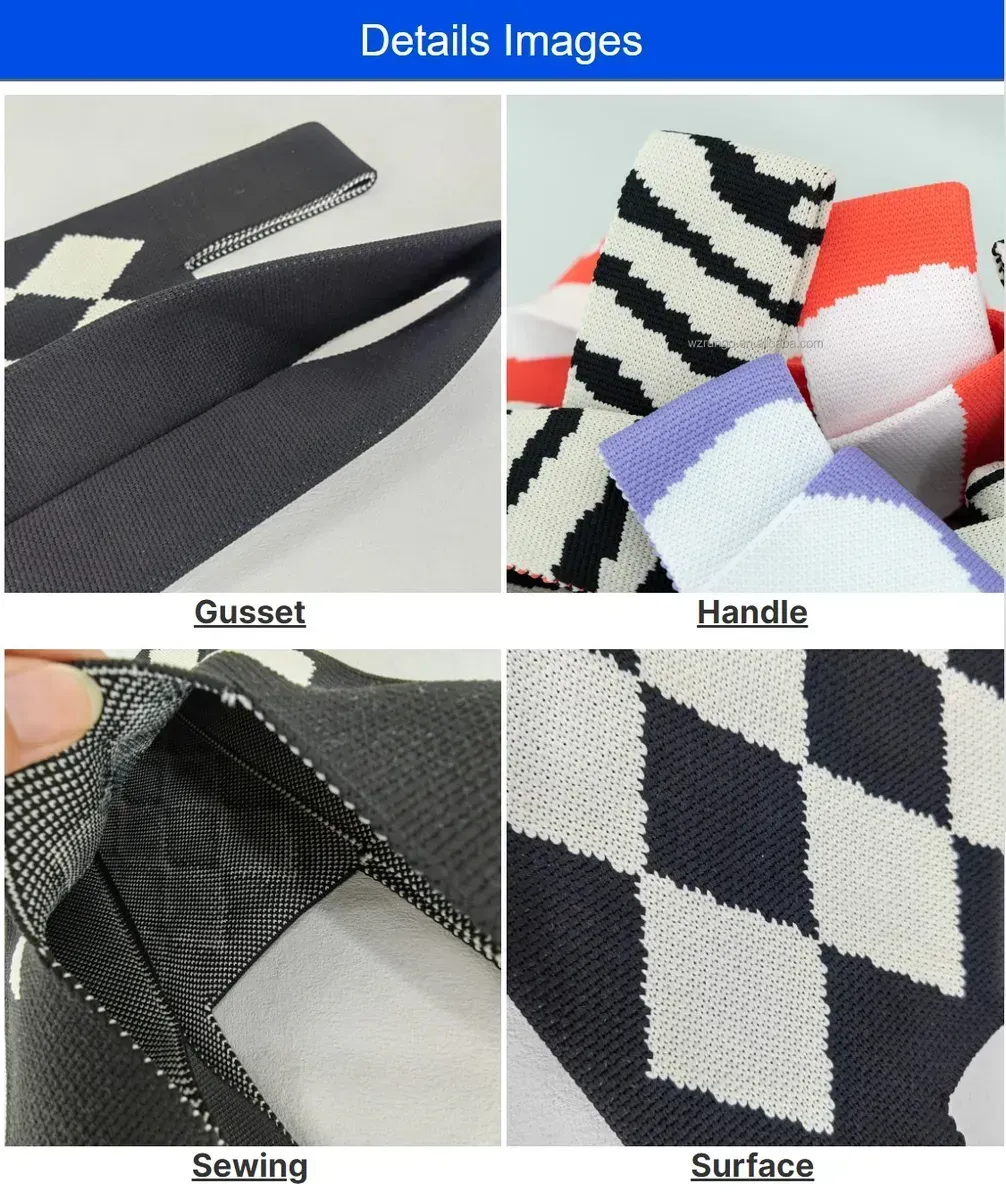 large capacity Reusable Casual Color cat design Shopping Bags Checkered Crochet Knitting Tote Bag Knit Tote Bag For Women
