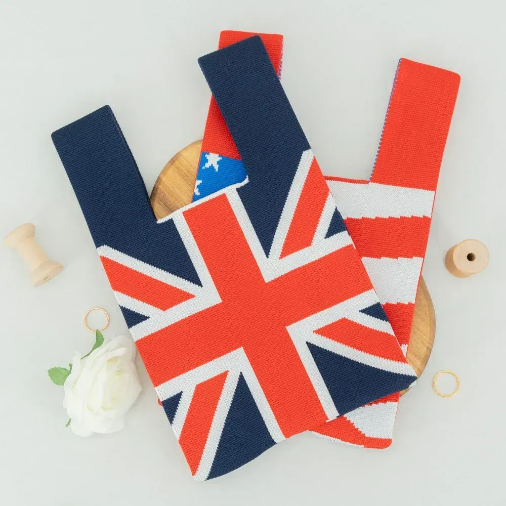 reusable various national  flag design  customized knitted tote bag