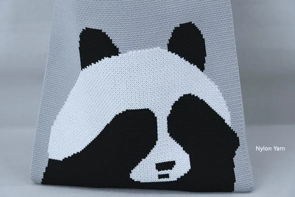 T-shirt style Panda design Fashion Handbags Nylon yarn Knitted  Tote Bags For Women and girls