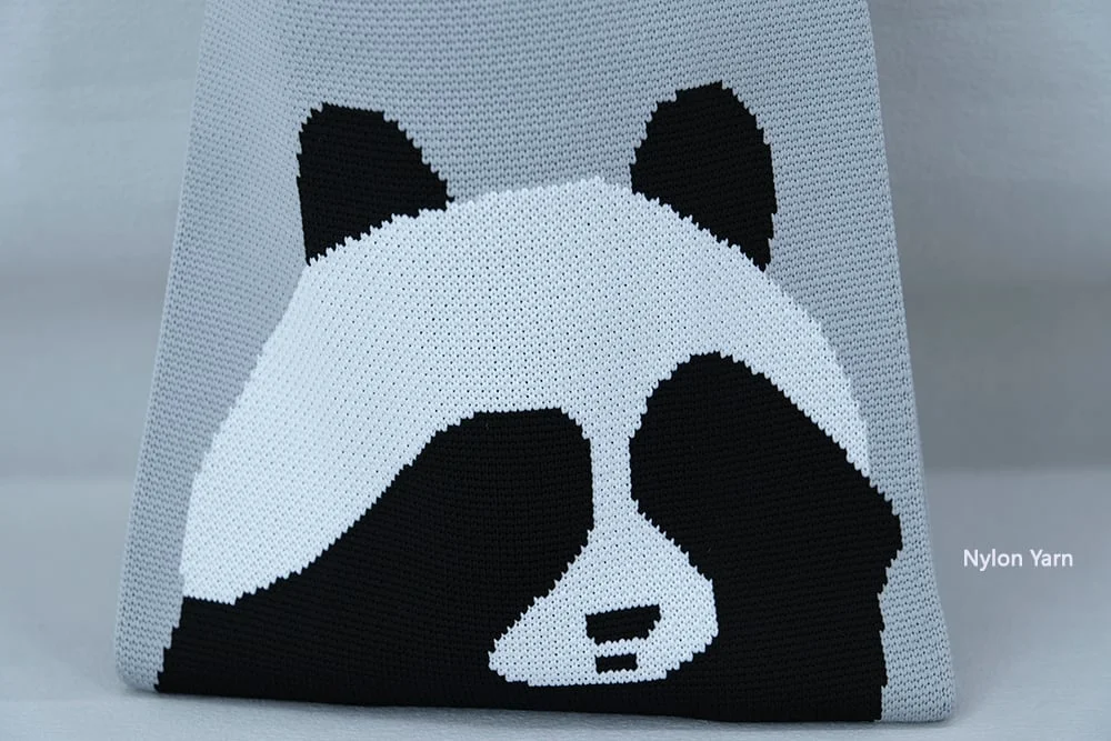 T-shirt style Panda design Fashion Handbags Nylon yarn Knitted  Tote Bags For Women and girls