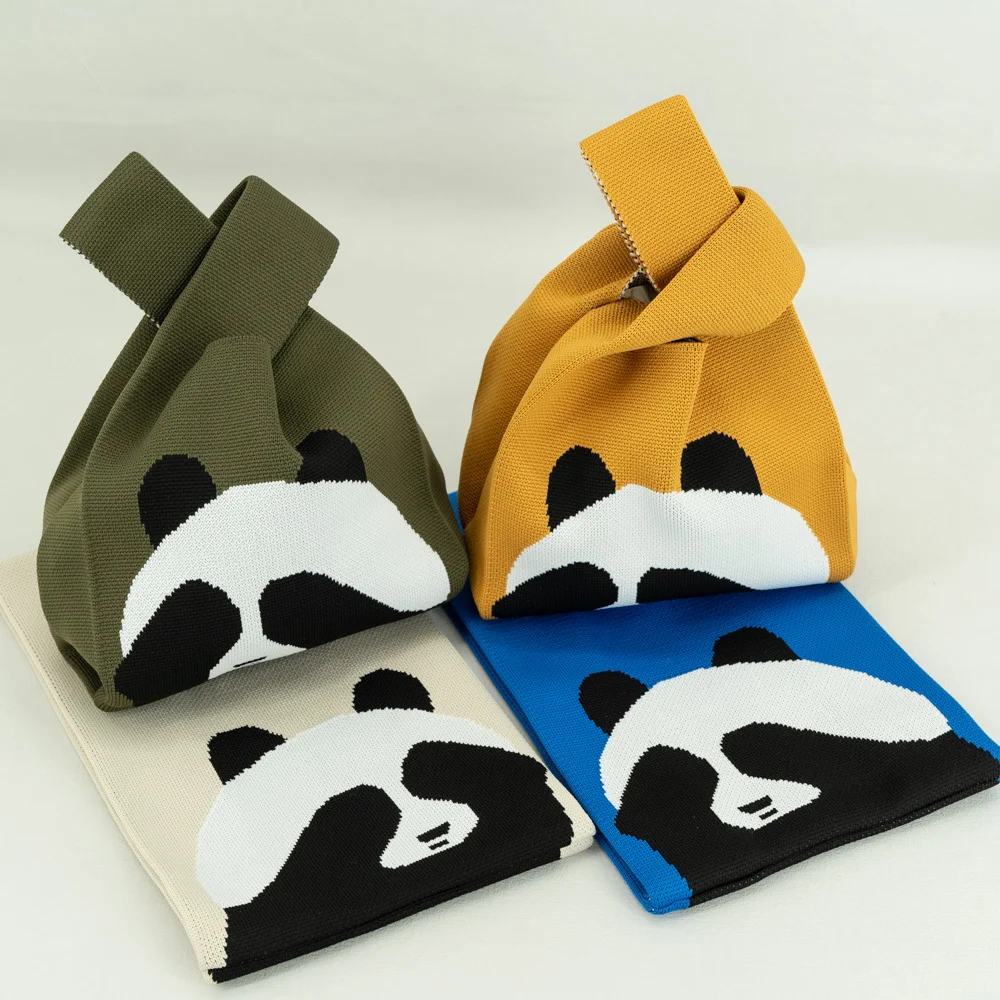 T-shirt style Panda design Fashion Handbags Nylon yarn Knitted  Tote Bags For Women and girls