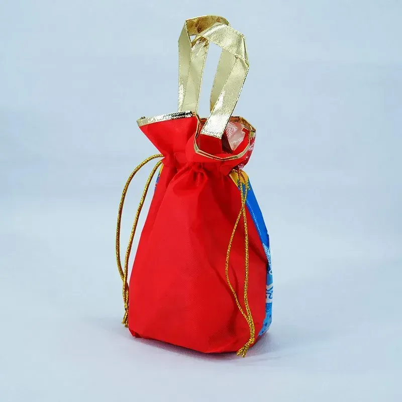 Christmas Golden Handles promotional non woven drawstring bag for holiday - NWG-20045