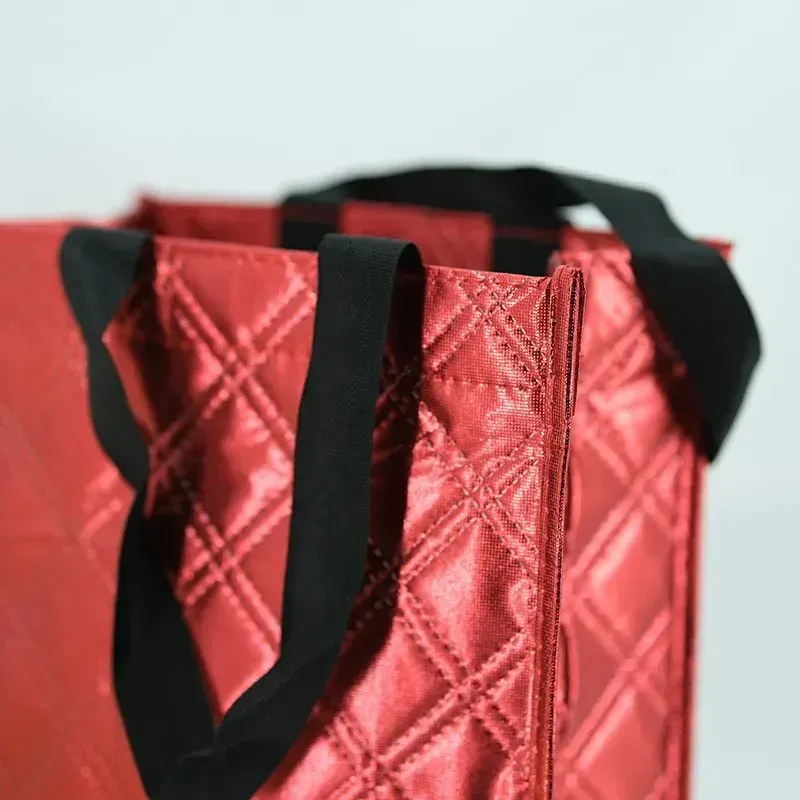 Reusable Golden laminated PP Non Woven Tote Gift Wine for one two Bottle Bags -    WB-1806